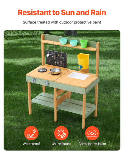 VEVOR Wooden Mud Kitchen Outdoor Toy Play Kitchen Set for Kids Pretend Playset