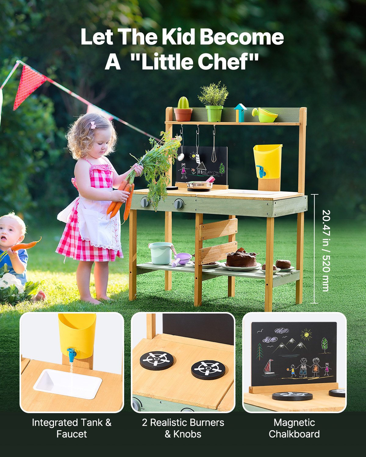 VEVOR Wooden Mud Kitchen Outdoor Toy Play Kitchen Set for Kids Pretend Playset