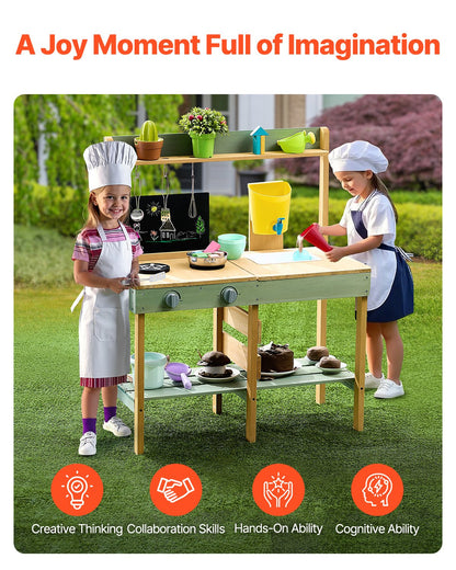 VEVOR Wooden Mud Kitchen Outdoor Toy Play Kitchen Set for Kids Pretend Playset