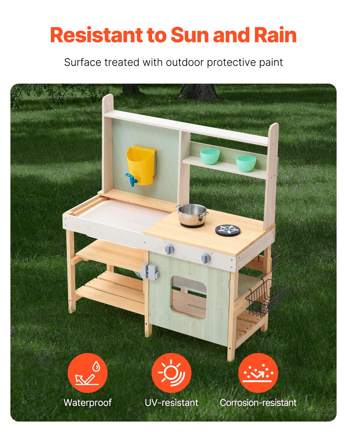 VEVOR Wooden Mud Kitchen Outdoor Toy Play Kitchen Set for Kids Pretend Playset
