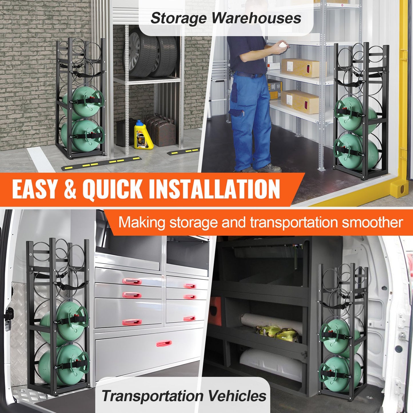 VEVOR Refrigerant Tank Rack, with 2 x 30lbs and Other 3 Small Bottle Tanks, Cylinder Tank Rack 12.79x12.99x47.12 in, Refrigerant Cylinder Rack and Holders for Freon, Gases, Oxygen, Nitrogen