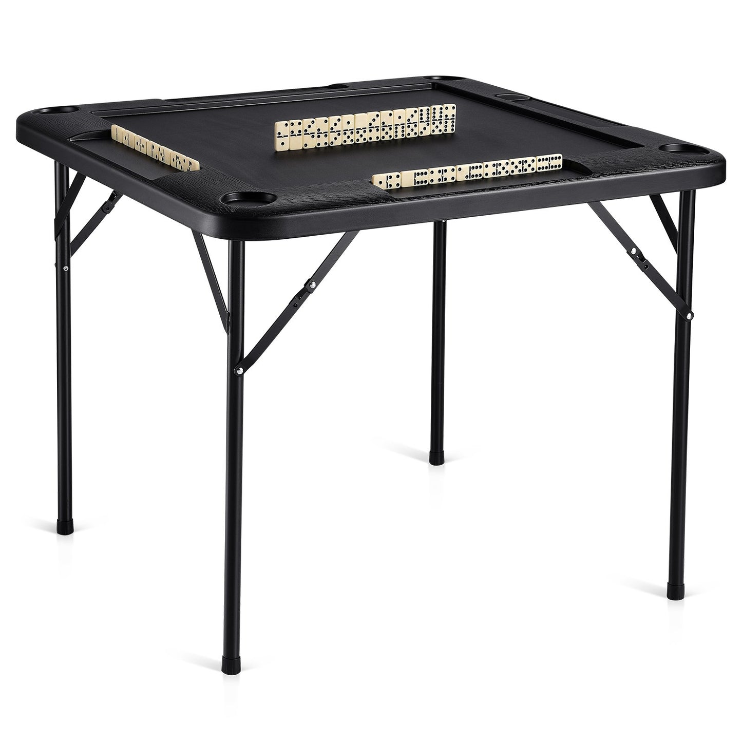 VEVOR Mahjong Table, Square 4 Player Folding Card Table with 4 Cup Holders & 4 Chip Trays, Portable Domino Game Table with 1 Set of Dominoes for Mahjong Poke Puzzles, 90 x 90-inch, Black