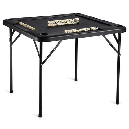 VEVOR Mahjong Table, Square 4 Player Folding Card Table with 4 Cup Holders & 4 Chip Trays, Portable Domino Game Table with 1 Set of Dominoes for Mahjong Poke Puzzles, 90 x 90-inch, Black