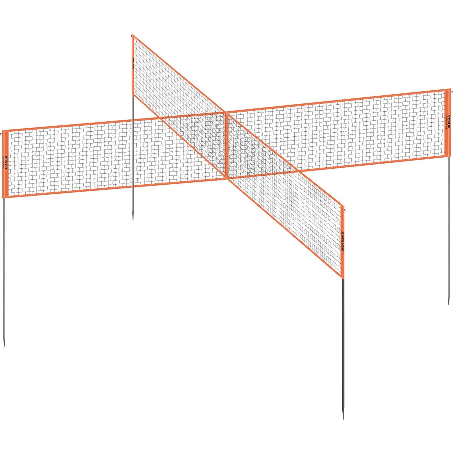 VEVOR 4-Way Volleyball Net, Adjustable Height Badminton Net Set for Backyard Beach Lawn, Outdoor Portable Volleyball Net with Carrying Bag, 4 Square Quick Assemble Game Set For Kids And Adults