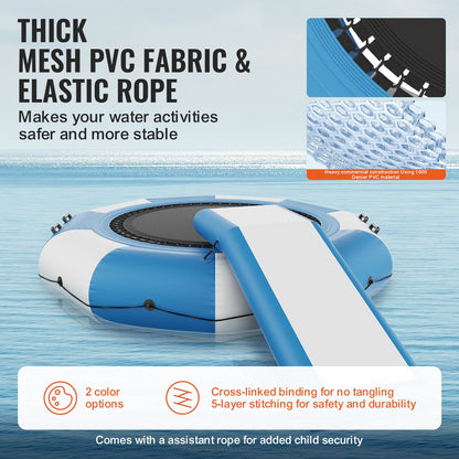 VEVOR Inflatable Water Bouncer, 10ft Recreational Water Trampoline, Portable Bounce Swim Platform with Slide, 3-Step Ladder & Electric Air Pump, Kid Adult Floating Rebounder for Pool Lake Water Sports