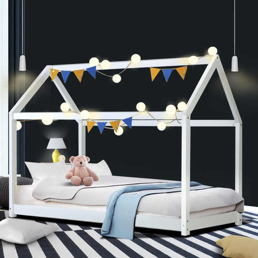 Casa Artiss Wooden Kids House Bed Frame – White Montessori Floor Bed