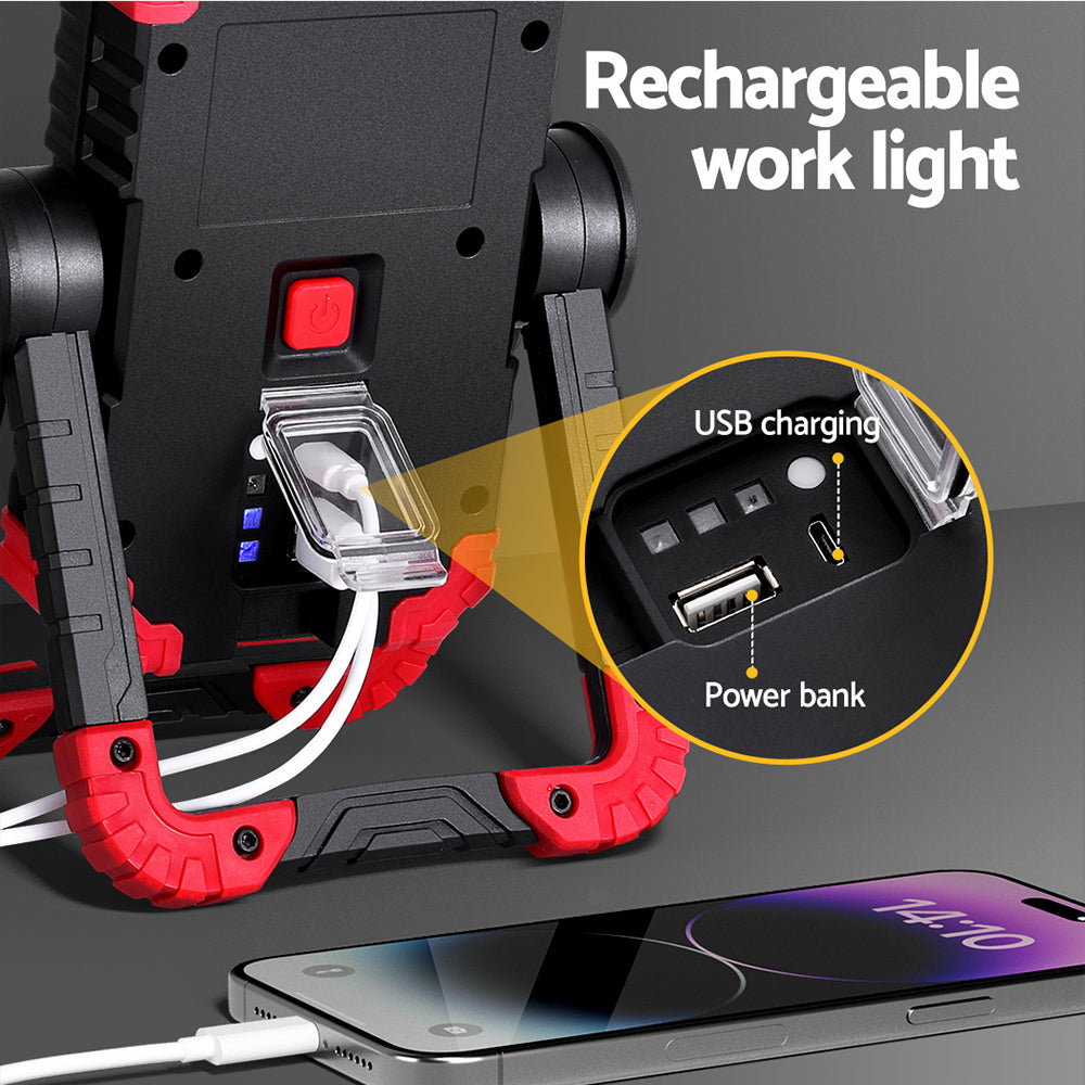 Giantz Rechargeable LED Work Light Cordless Torch USB Folding Rotation Lamp