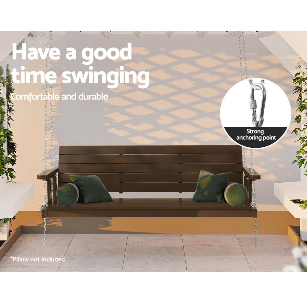 Gardeon 3-Seater Porch Swing Chair – Wooden Outdoor Bench with Chain (Brown)