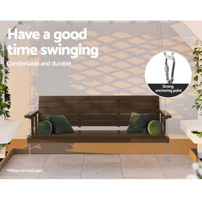 Gardeon 3-Seater Porch Swing Chair – Wooden Outdoor Bench with Chain (Brown)