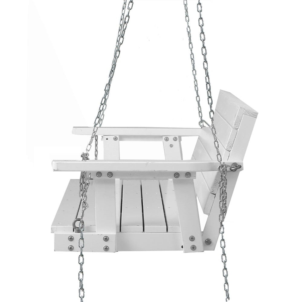 Gardeon 3-Seater Porch Swing Chair – White Wooden Outdoor Bench with Hanging Chain