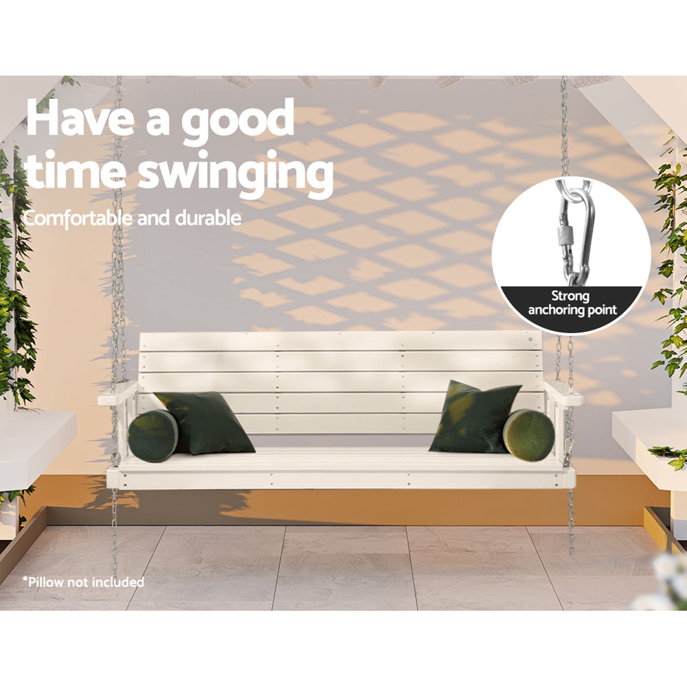 Gardeon 3-Seater Porch Swing Chair – White Wooden Outdoor Bench with Hanging Chain