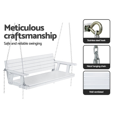 Gardeon 3-Seater Porch Swing Chair – White Wooden Outdoor Bench with Hanging Chain