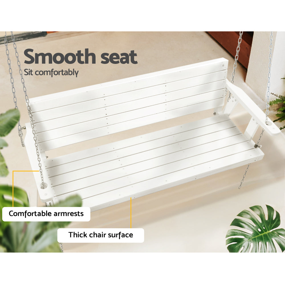 Gardeon 3-Seater Porch Swing Chair – White Wooden Outdoor Bench with Hanging Chain