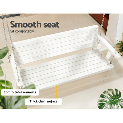 Gardeon 3-Seater Porch Swing Chair – White Wooden Outdoor Bench with Hanging Chain