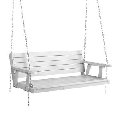 Gardeon 3-Seater Porch Swing Chair – White Wooden Outdoor Bench with Hanging Chain
